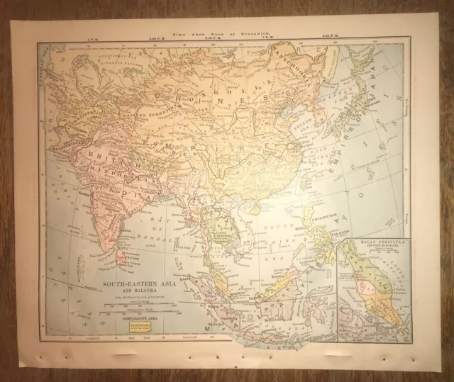 1892 South-Eastern Asia & Malaysia Antique Atlas Map Butler's Complete Geography