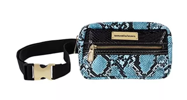 Samantha Brown Embossed Hip Waist Fanny Pack Organizer Bag ~Turquoise/Black