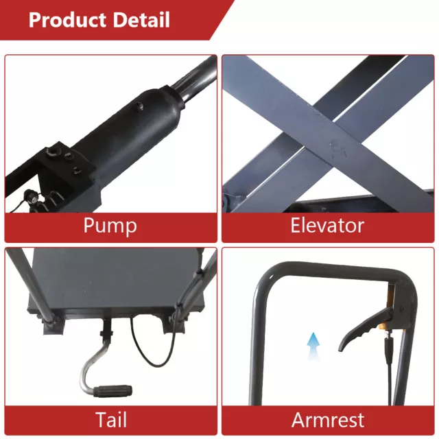 Hydraulic Heavy Duty 500lb Mobile Manual Scissor Lift Table Cart 28.5" Lifting 3