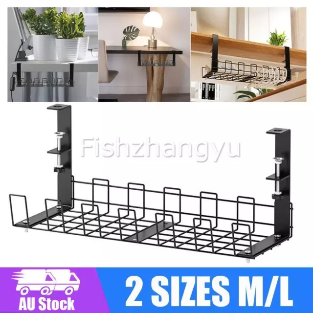 Under Desk Cable Management Tray Iron Cable Organizer Storage Rack Table Black O