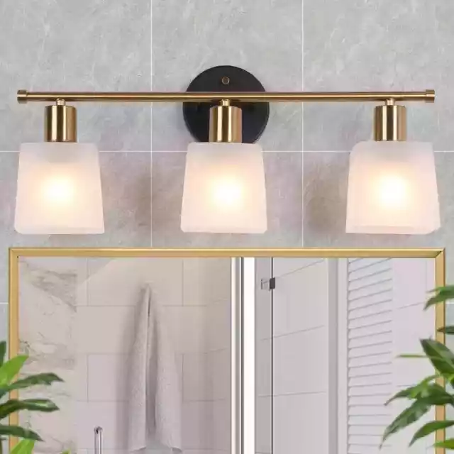 Uolfin Modern Bathroom Vanity Light 3-Light Black and Gold Wall Sconces