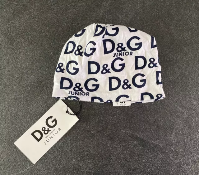 Bnwt Unisex Baby " Dolce & Gabbana " White With Logos Cotton Hat - 12 Months !