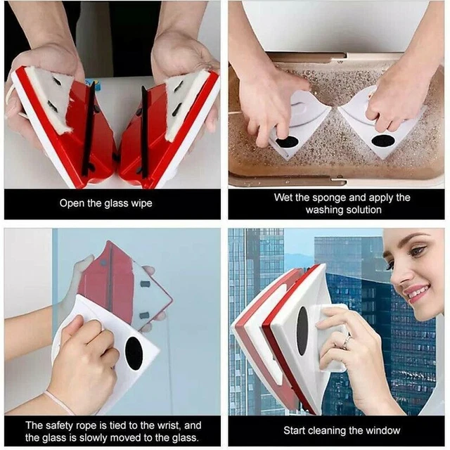 Limpiador de vidrio magnético de doble cara para ventanas limpieza del hogar z kit de herramientas O8U9