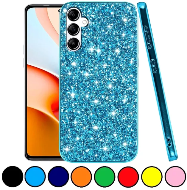 Cover Per Samsung Galaxy A14 4G Custodia Colorata Glitter Brillante + Vetro