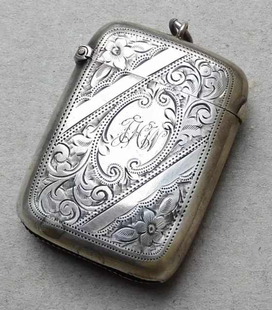 NO RESERVE HM1904 Silver Vesta Case Match Safe Vintage Antique