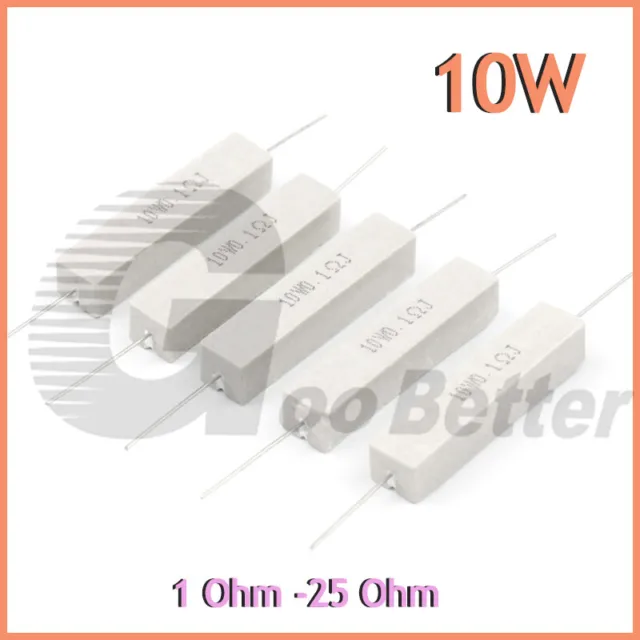 10 Watt Wire Wound Cement Resistors Axial 1 Ohm -25 Ohm 5% Full Range Available