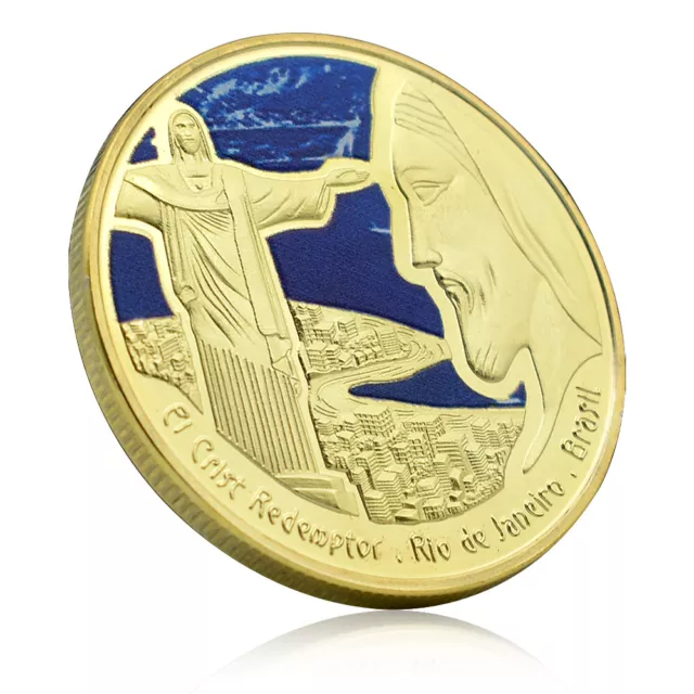 Brazil Rio De Janeiro Cristo Redentor Gold Plated Medal Jesus Commemorative Coin