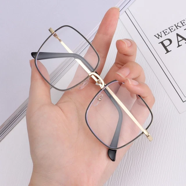 Gafas Vintage Cuadradas Anteojos Tachonados de Diamante Anteojos De Gran Tamaño
