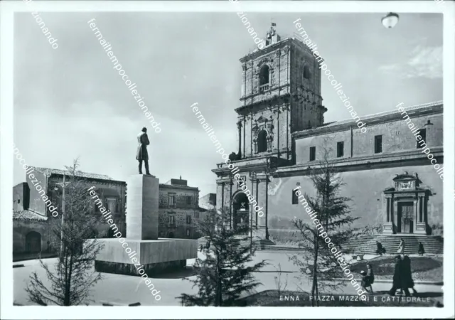 bo444 cartolina enna piazza mazzini e cattedrale provincia di caltanissetta