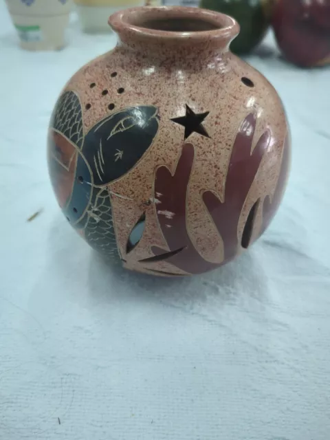 Folk Art Pottery Turtle Luminary Candle Shade 6 1/2” Tall Egg Shape