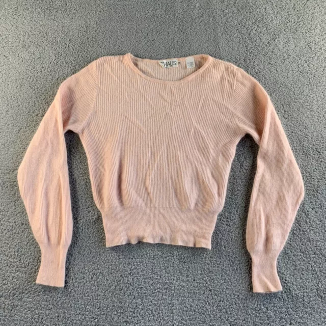 Chaus Sweater Womens Medium Pink Cropped Lambswool Angora Italy Chunky NEW READ