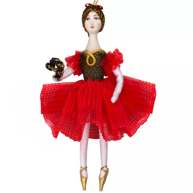 Red Carmen Ballerina Hanging Ornament Doll,Flexible, Porcelain, Fabric, 6"