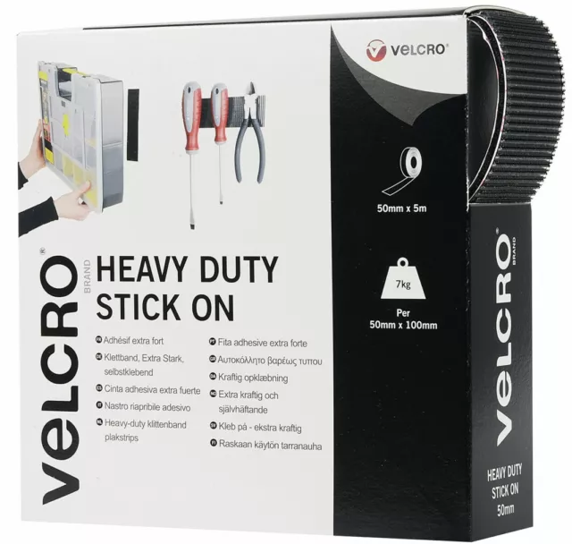 VELCRO HEAVY DUTY HOOK & LOOP SELF ADHESIVE  STICK ON TAPE 50mm BLACK / WHITE