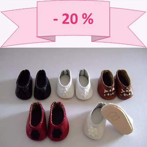 20% Lote De 3 Pares - Zapatos de Cuero para Muñeca Loulotte - Leather Zapatos