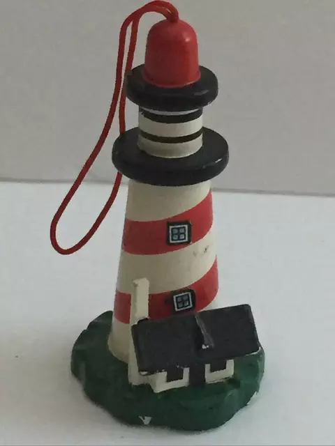 Vintage Nautical Lighthouse and Cottage Wooden Painted Ornament Hanger 3"L
