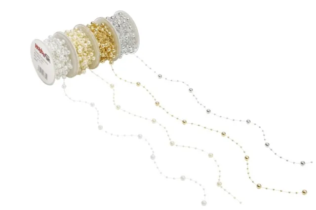 Perlenband, Perlenkette, Dekoband mit Perlen in 3 und 8mm, Meterware, 1 Meter