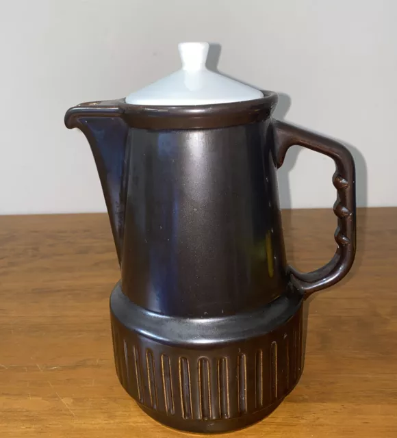 Vintage Retro Large Brown Australian Pottery Diana ? Coffee Pot / Jug with Lid