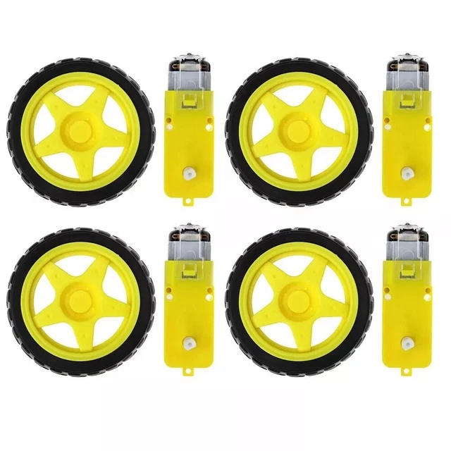 Set De Roues Et Moteurs Pour Robot RC – 4 Moteurs Jaunes 1:48 – Accessoires DIY Pour Voiture Intelligente