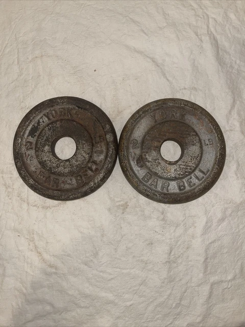 One Pair Vintage 2.5LB York Barbell Standard Cast Iron Weight Plates 5LB Total