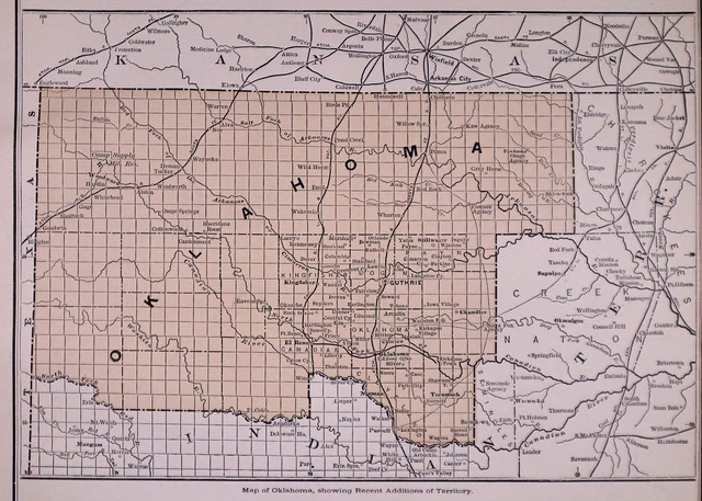 Old 1892 Authentic Atlas Map ~ OKLAHOMA ~ (11x14) ~ Free S&H -#033