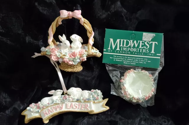 Lot of 3 Midwest Importers Cannon Falls Easter Ornaments Basket w/ Bunnies, etc
