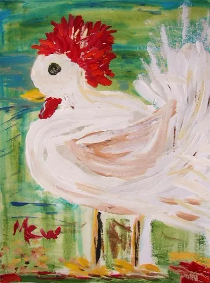 Original Rooster Naive Folk RAW Brut Outsider Mary Carol art MCW Primitive
