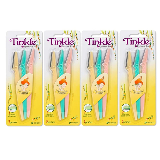Afeitadoras de cejas Dorco para mujer, 12 maquinillas de afeitar [3 quilates por paquete (4 piezas)], recortadora de cejas
