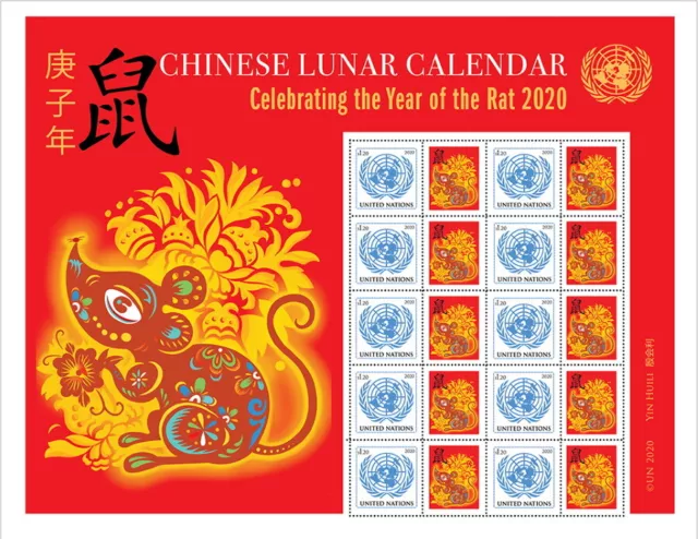 Uno New York - 2020 Grussmarken Bogen 1730 Mondkalender Jahr Der Ratte Rat **