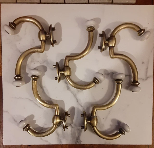 Porcelain brass coat hangers vintage 5  Hangers excellent condition 