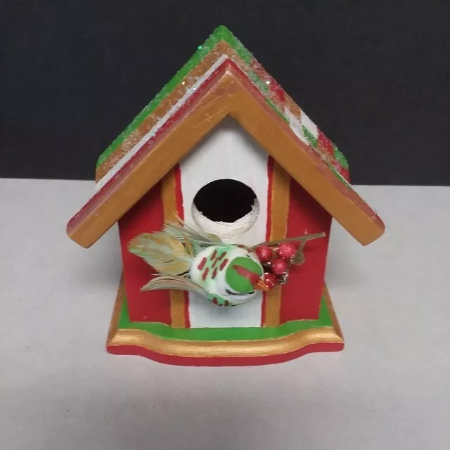 Hand Crafted Christmas Themed Wooden Bird House by DR