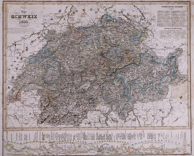 Dated 1835 Universal Atlas Map ~ SCHWEIZ / SWITZERLAND ~ (10x12)-#1301