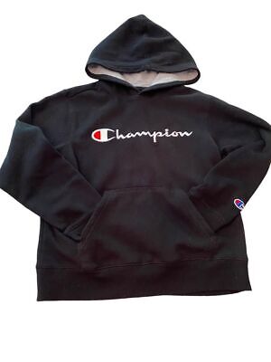 Medium Champion Logo Boy's Youth Black Pullover Hoodie Sweatshirt