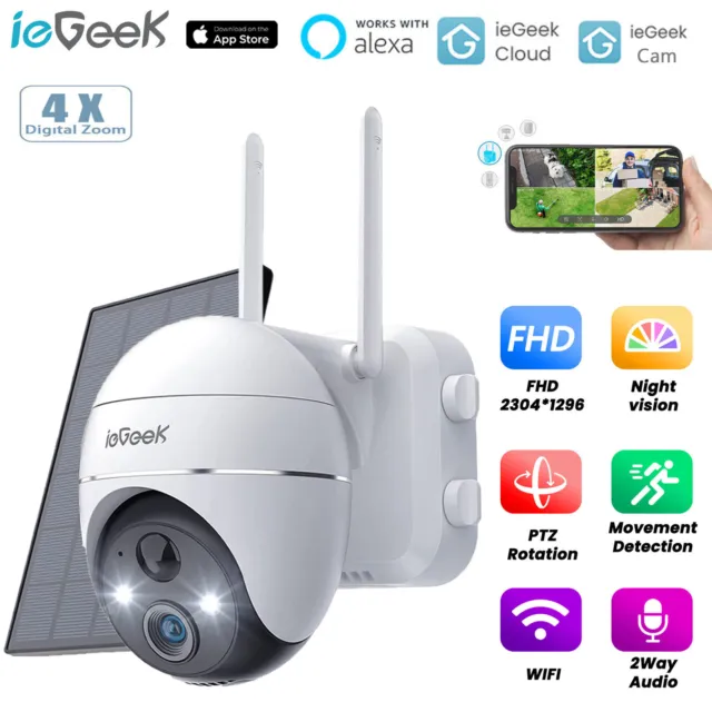 ieGeek Wireless Security Battery Camera PTZ Outdoor WIFI CCTV Home Solar Panel