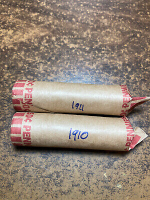 1910 & 1911 LINCOLN WHEAT CENT PENNY ROLLS, 2 roll set, 50 coins of each date