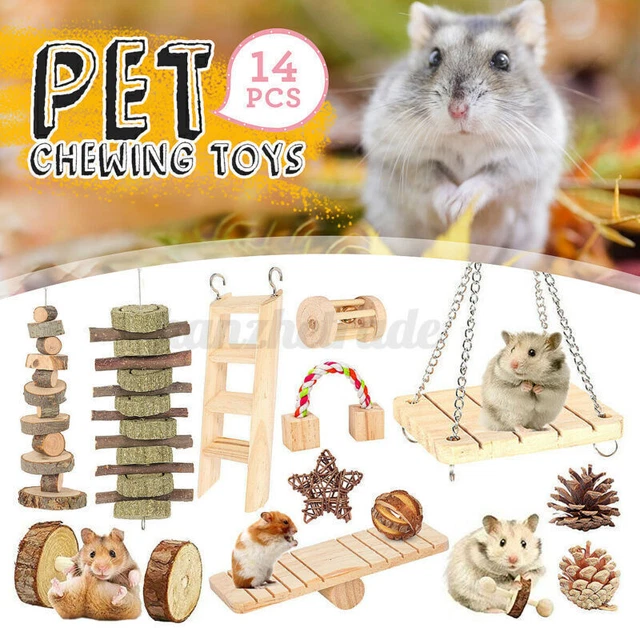 14PCS Holz Hamster Spielzeug Hase Haustier Kauknochen Übung Zähne Pflege Papagei