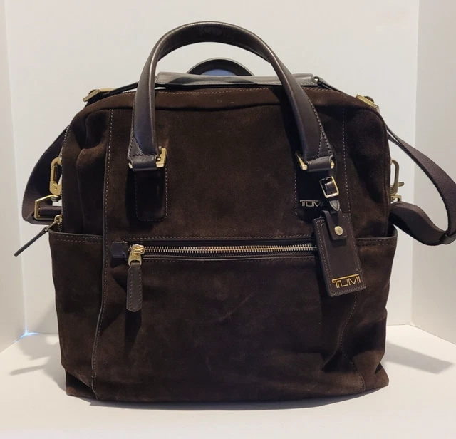 TUMI Beacon Hill Smith Jetsetter Brown Suede Carry-On Overnight Bag Luggage Tote