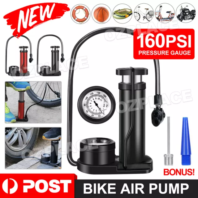 Bike Bicycle Pump Ball MotorBike Tyre Tire Air Foot Pedal Inflator with Gauge