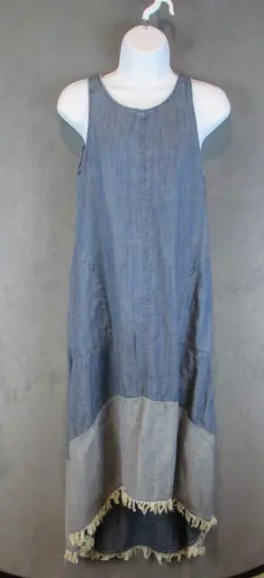 Nanette Lepore Dress Womens 2 Blue Chambray Hi Lo Linen Midi Sheath Pockets