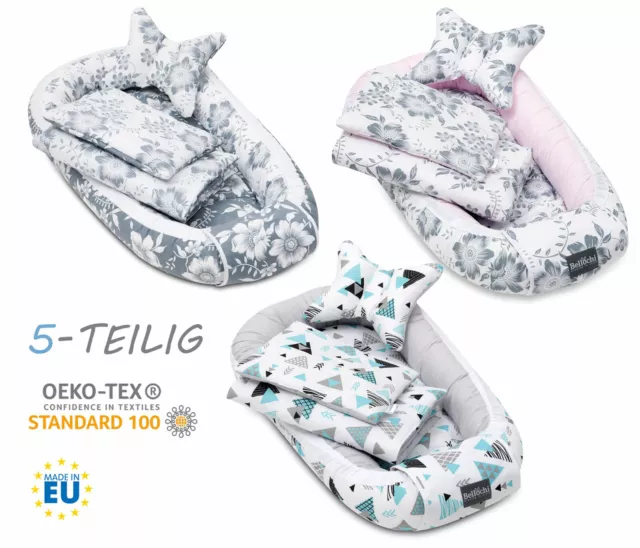 BabySET NESTCHEN für Baby KOKON Kuschelnest KISSEN DECKE MATRATZE 5 Stk Bellochi