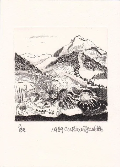 Exlibris Bookplate Radierung Cristiano Beccaletto 1948 Berge Bergflora