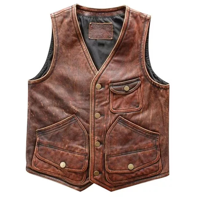 Mens Motorcycle New Brown Vintage Motorbike Leather Biker Vest