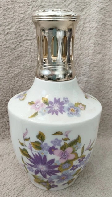 Lampe Berger Ancienne Porcelaine Giraud - Décor Floral Violet - Fabriquée En France