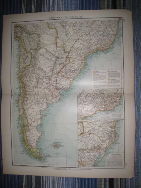 Huge Gorgeous Antique 1880 Southern South America German Map Patagonia Rio Nr