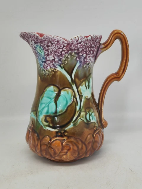 Ancien Pichet En Faience D'onnaing  Barbotine Aux Lilas Haut 20 Cm I150