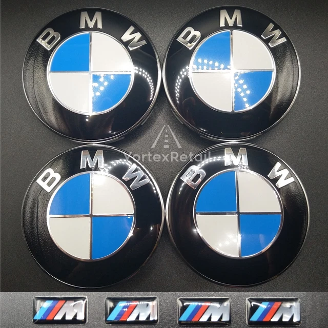 4X BMW ALLOY WHEEL CENTRE HUB CAPS 68mm + BADGES E46 E60 E90 E92 E82