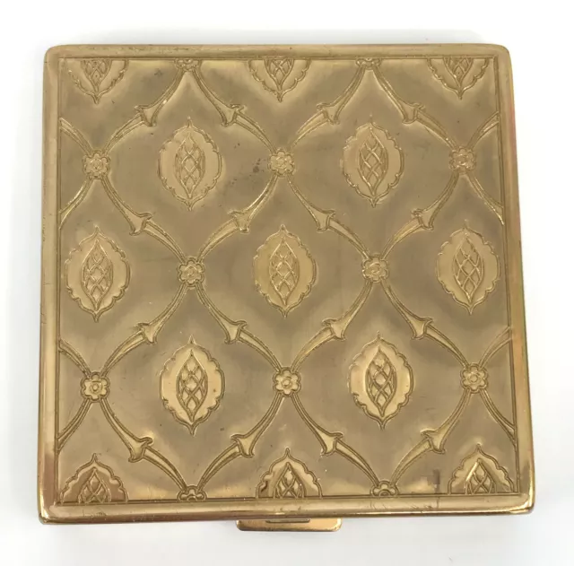 Majestic USA Powder Compact Brass Quilted Decor 1940s Signed Puff Vintage