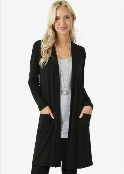 Women's Loose Maxi Cardigan Sweater Knit Duster Pocket Open Front Long Sleeve 2