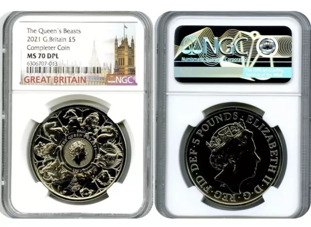 2021 Great Britain 5Pd Queen's Beasts Ngc Ms70 Dpl Completer Coin...scarce