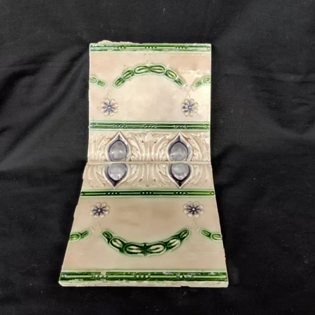 Vintage Garland Design Embossed Nouveau Architecture Furniture Tiles Japan 2Pcs