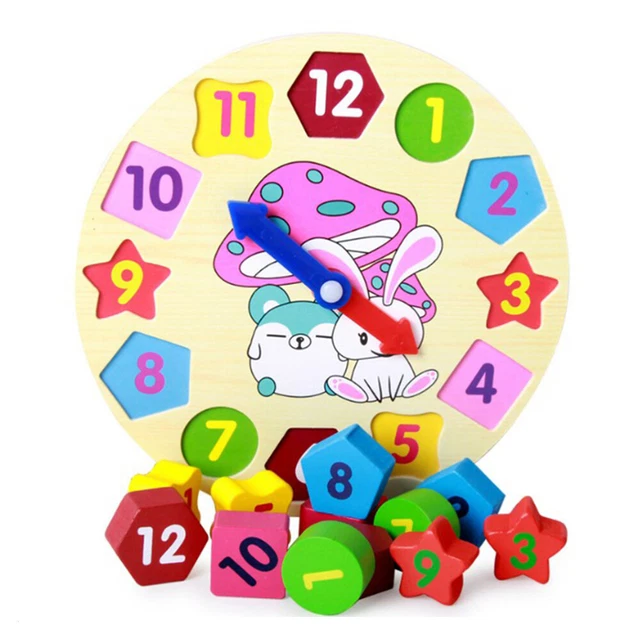 Orologio coniglio di legno numeri 3D puzzle giocattolo mattoni set giocattolo per bambini